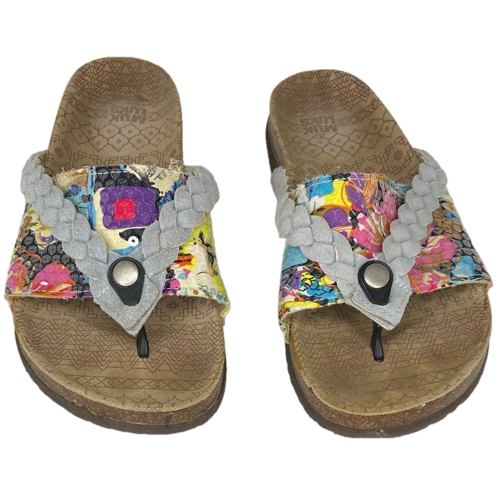 Muk Luks Brand Women's Sandals Colourful Size 8 Blue Leather Trim Sequins